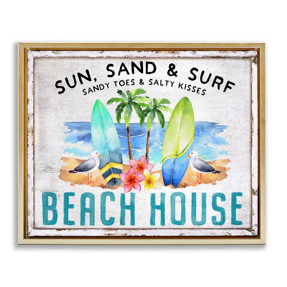 Vintage Sun Sand & Surf by Creatif Belle Gold Floater Frame Coastal Graphic Art Print 25 in. x 31 in. price history on PriceWatchPro