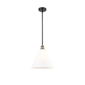 Berkshire 60-Watt 1-Light Black Antique Brass Shaded Mini Pendant Light with Frosted Glass Frosted Glass Shade