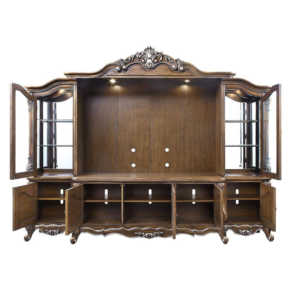 Latisha Antique Oak 121" Entertainment Center with Glass Doors