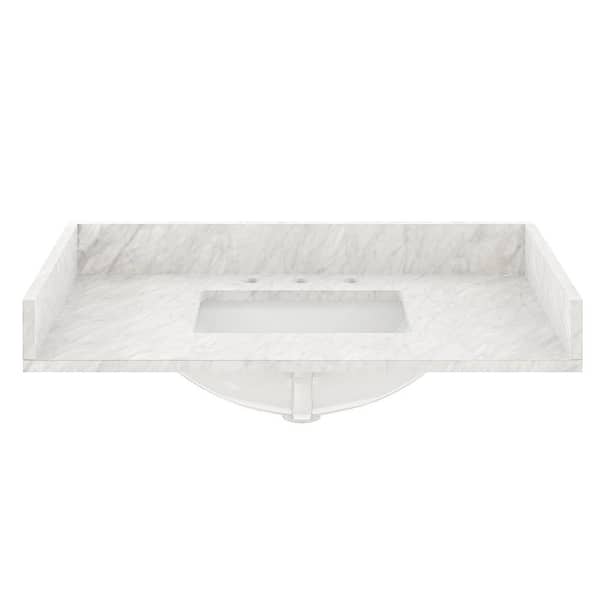 CASAINC 37 in. W x 22 in. D White Italian Carrara Natural Marble Bathroom Vanity Top in White with Single Sink