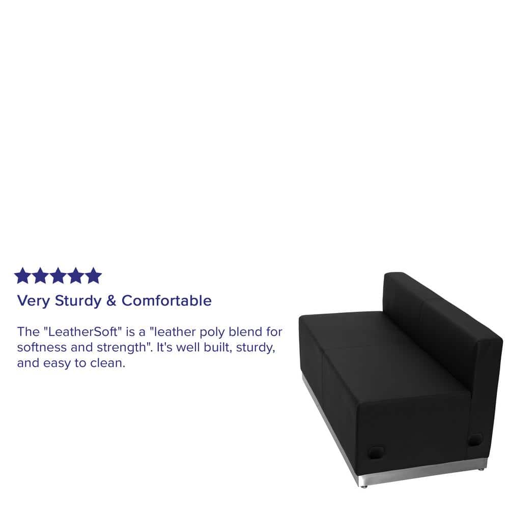 Modern Black LeatherSoft 51" Loveseat with Brushed Stainless Steel Base