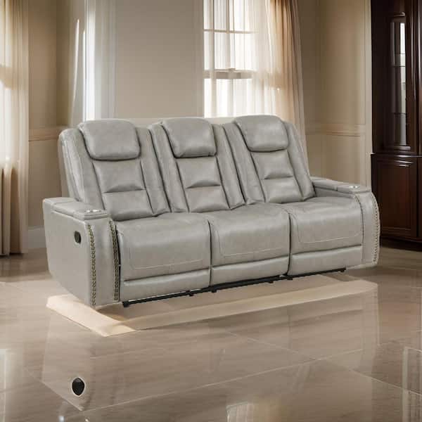 Arisa Sofa, Brown Faux Leather, Drop Down Table with Cupholders, 87 Inch By Casagear Home