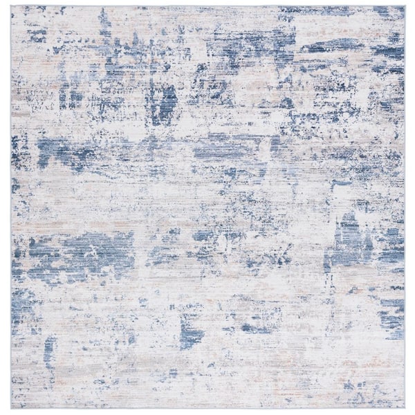 Malibu Beige/Blue 6 ft. x 6 ft. Machine Washable Patchy Abstract Square Area Rug