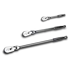 1/4 in., 3/8 in., 1/2 in. Drive 72-Tooth Flex-Head Low Profile Ratchet Set (3-Piece)