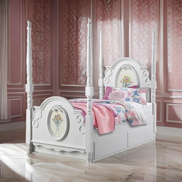 Benjara Auri White Composite Wood Frame Full Platform Bed