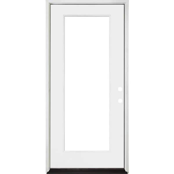 32 in. x 80 in. Legacy Full Lite Clear Glass Left Hand Inswing White Primed Fiberglass Prehung Front Door