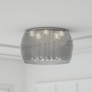 5-Light Chrome Glass Integrated LED Flush Mount with Clear Glass Beads