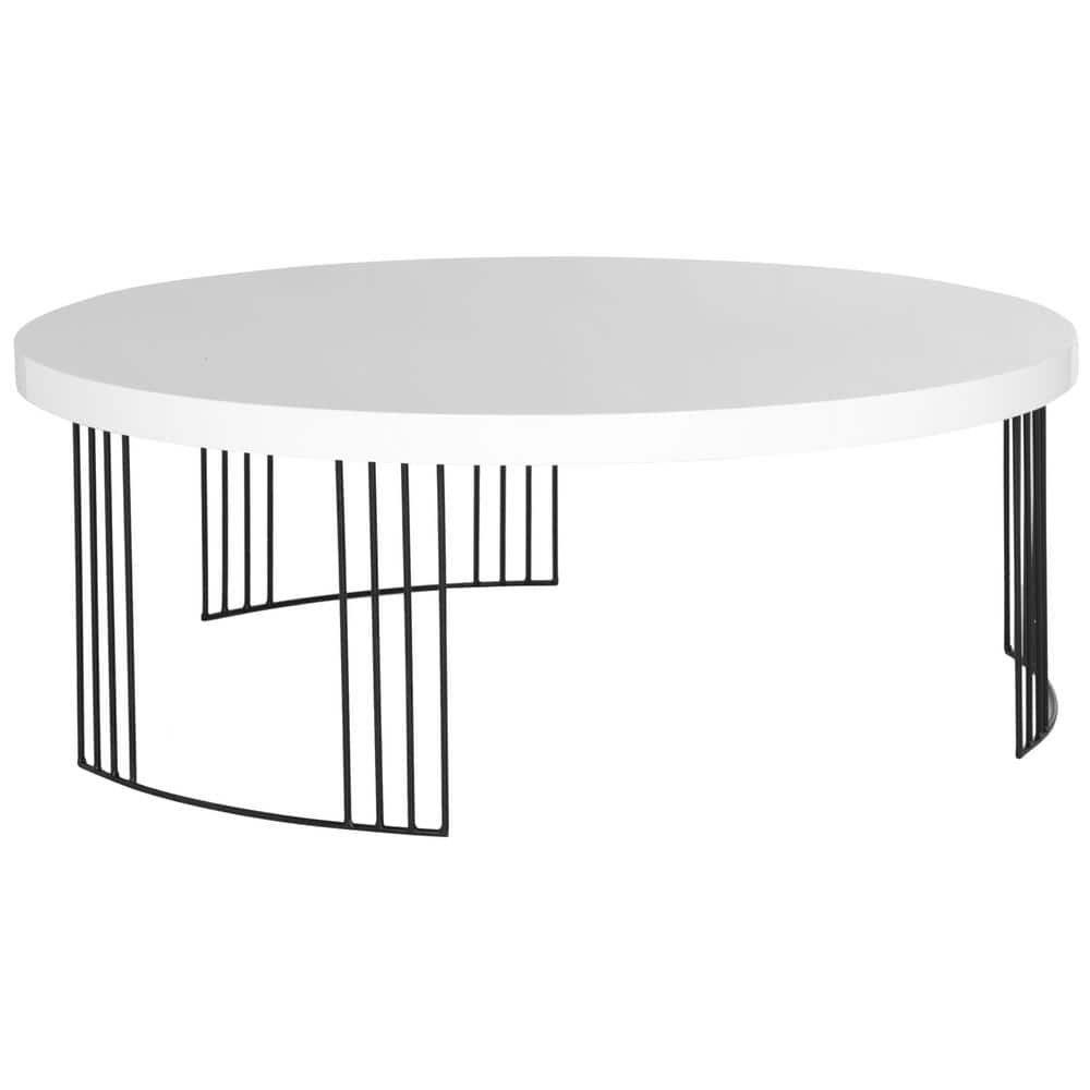 Transitional Round Black and White Wood & Metal Coffee Table