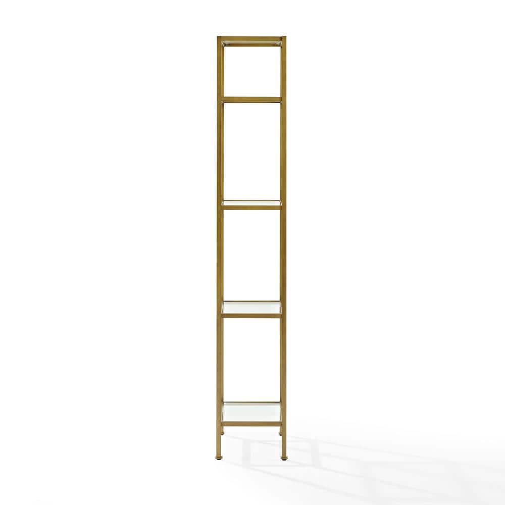 Elegant Antique Gold 79" Narrow Etagere with Tempered Glass Shelves