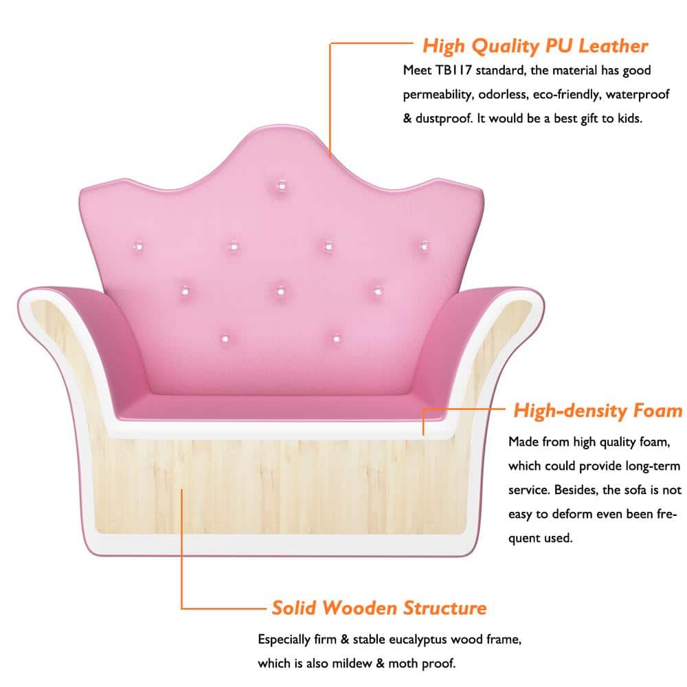 Pink Faux Leather Princess Armchair with Ottoman