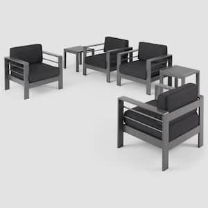Cape Coral Grey 6-Piece Aluminum Outdoor Patio Conversation Seating Set with Dark Grey Cushions