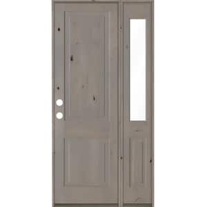 44 in. x 96 in. Rustic knotty alder Right-Hand/Inswing Clear Glass Grey Stain Square Top Wood Prehung Front Door w/RHSL