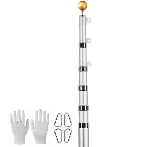 30 ft. Telescoping Flagpole Kit, Heavy Duty Aluminum Alloy, Telescoping Flagpole with adjustable, Silver
