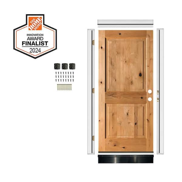 Krosswood Doors 36 in. x 80 in. Rustic Knotty Alder Square Top Left-Hand Clear Stain Wood Front Door Kit w/ Quick Assemble Jamb