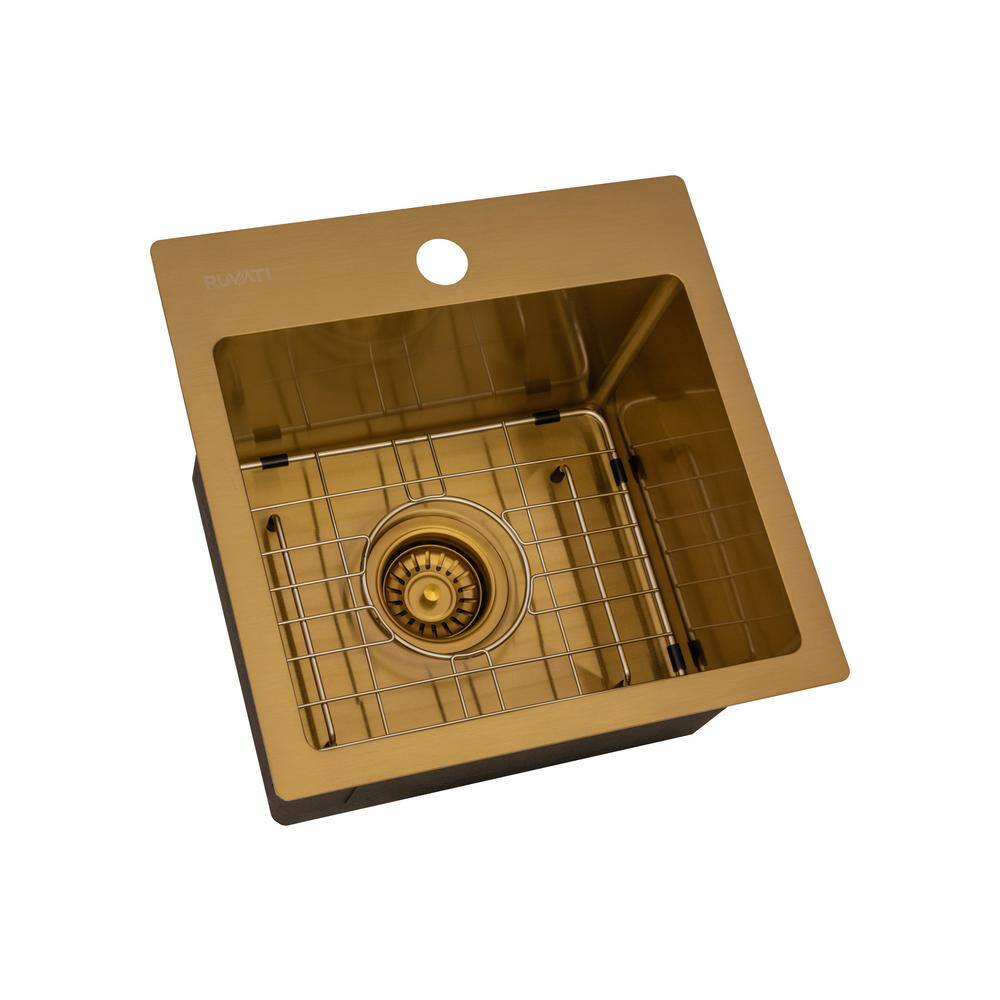 Ruvati 15" Matte Gold Stainless Steel Drop-In Bar Sink