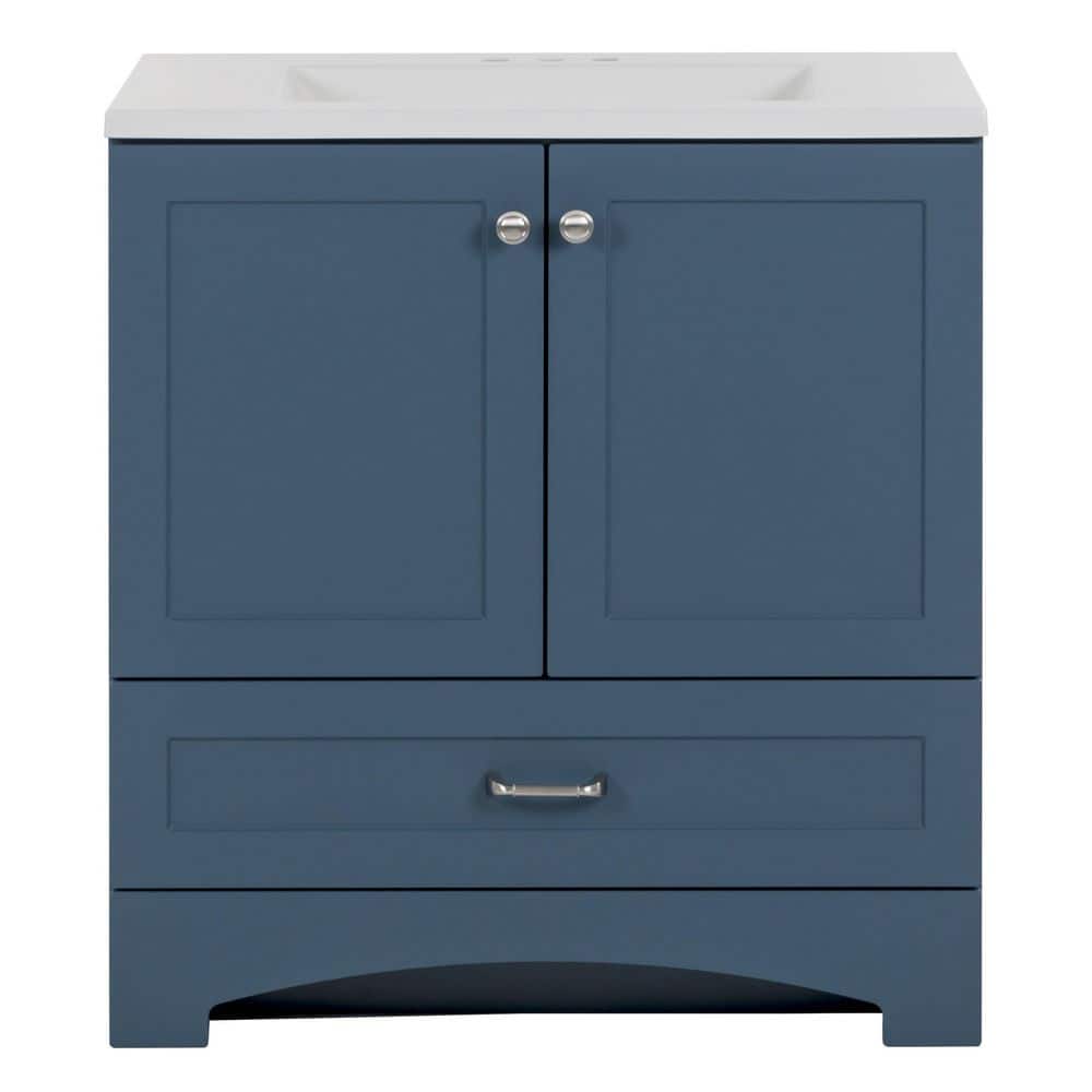 Glacier Bay Lancaster 30 in. W x 19 in. D x 33 in. H Single Sink Bath Vanity in Admiral Blue with White Cultured Marble Top -  B30X20317