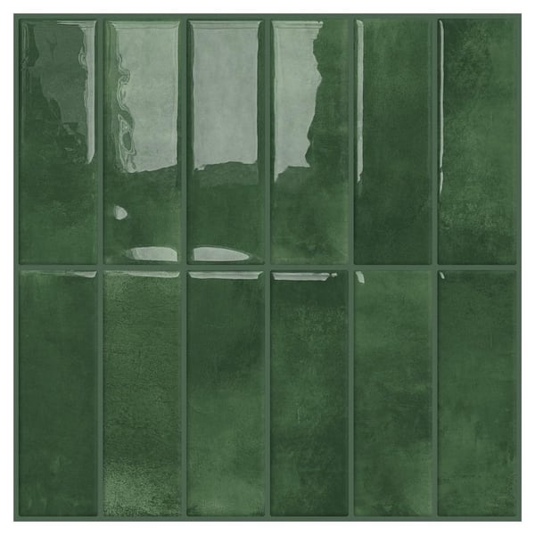 Green Peel and Stick Backsplash 12 in. x 12 in. Epoxy Subway Tile Self-Adhesive Wall Tile 10-Sheet