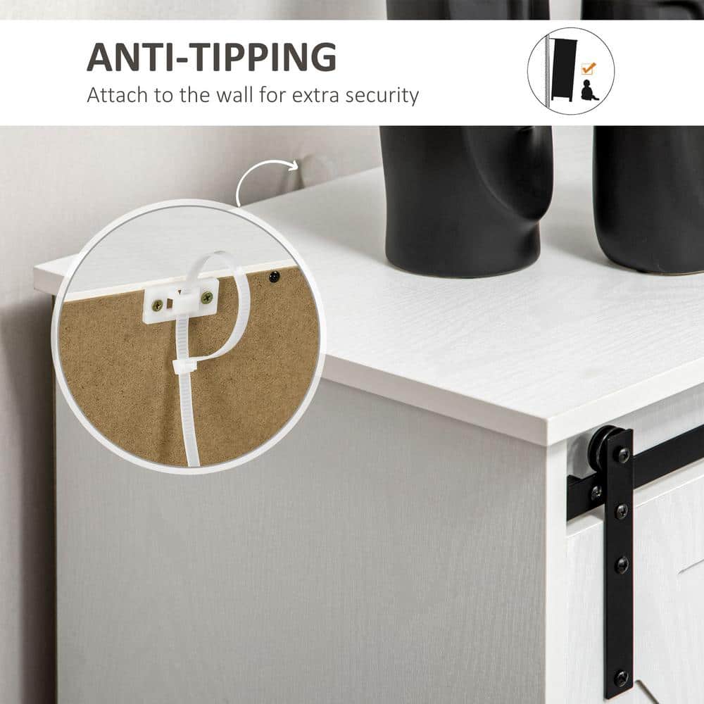 Farmhouse Chic White Kitchen Buffet Cabinet with Sliding Barn Door