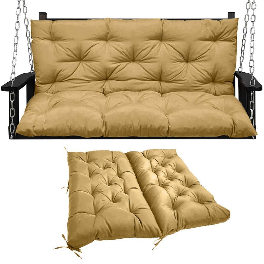 71 in. x 40 in. 3-Seater Replacement Outdoor Swing Cushions with Back Support, Waterproof Bench Cushion (Beige)