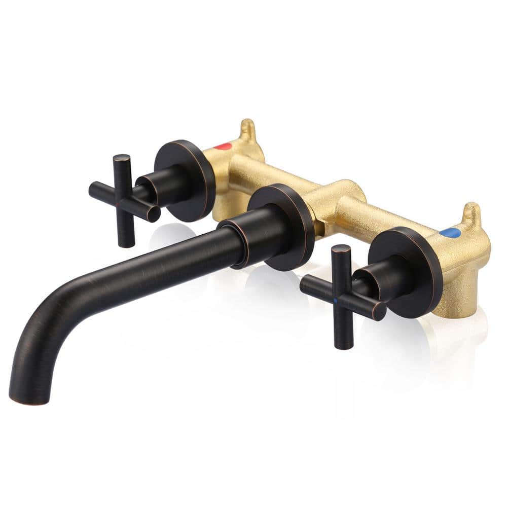 Oil Rubbed Bronze Wall Mount Double Handle Bathroom Faucet