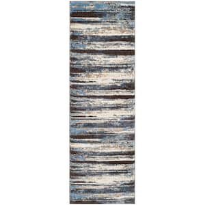 Retro Cream/Blue 2 ft. x 13 ft. Striped Runner Rug