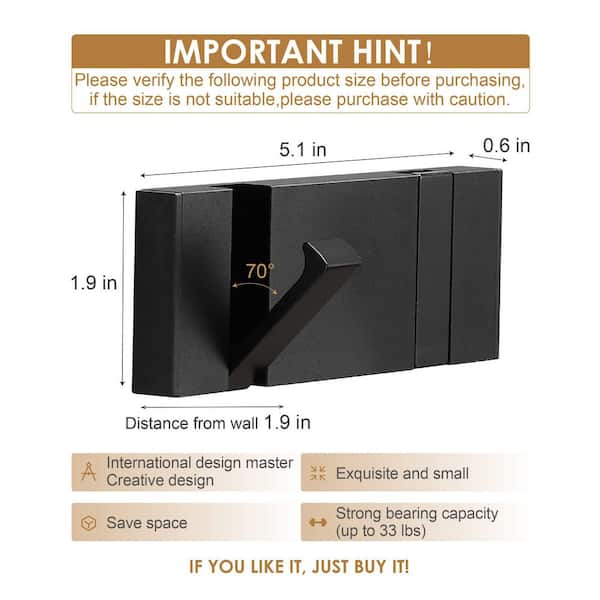 2-Pack Waterproof Black Towel Hooks, Foldable Towel Hooks for Bathroom and Kitchen