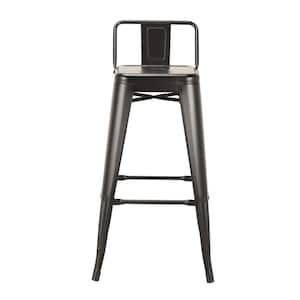 31 in. Black Low Back Metal Bar Stool with Metal Seat