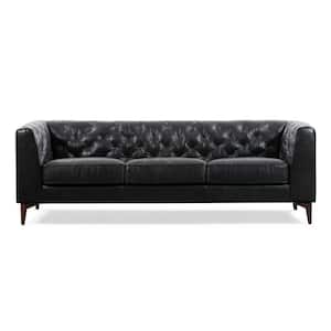 Essex 89 in. Onyx Black Leather 3 Seats Sofa