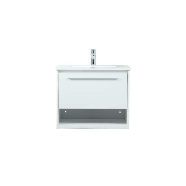 Unbranded Timeless Home 24 in. W Single Bath Vanity in White with Engineered Stone Vanity Top in Ivory with White Basin