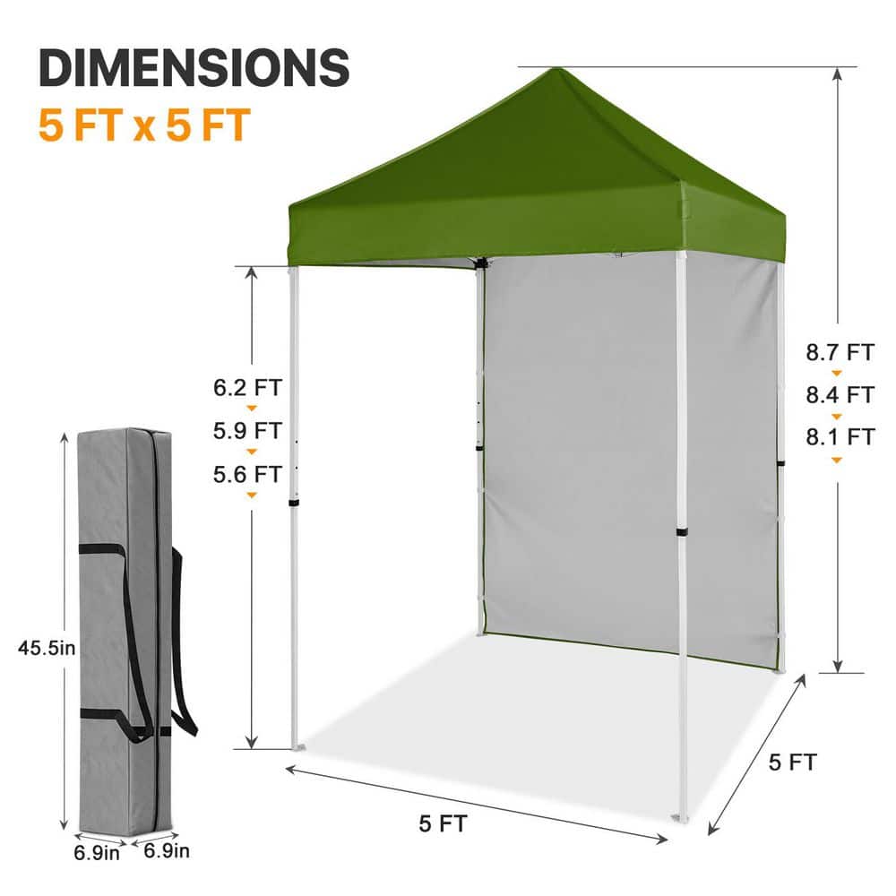 Grass Green 5x5 Outdoor Portable Canopy Tent with White Frame