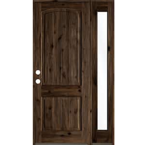 44 in. x 96 in. Rustic knotty alder 2 Panel Right-Hand/Inswing Clear Glass Black Stain Wood Prehung Front Door with RFSL