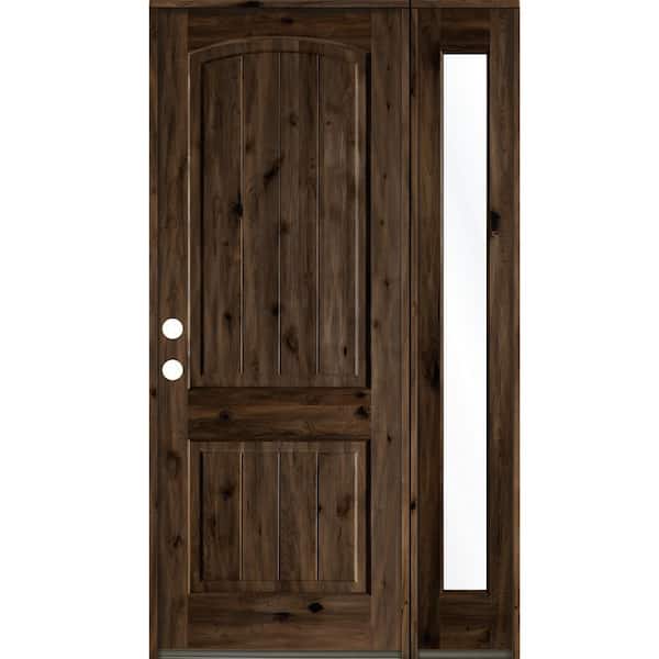 Krosswood Doors 46 in. x 96 in. Rustic knotty alder 2 Panel Right-Hand/Inswing Clear Glass Black Stain Wood Prehung Front Door with RFSL