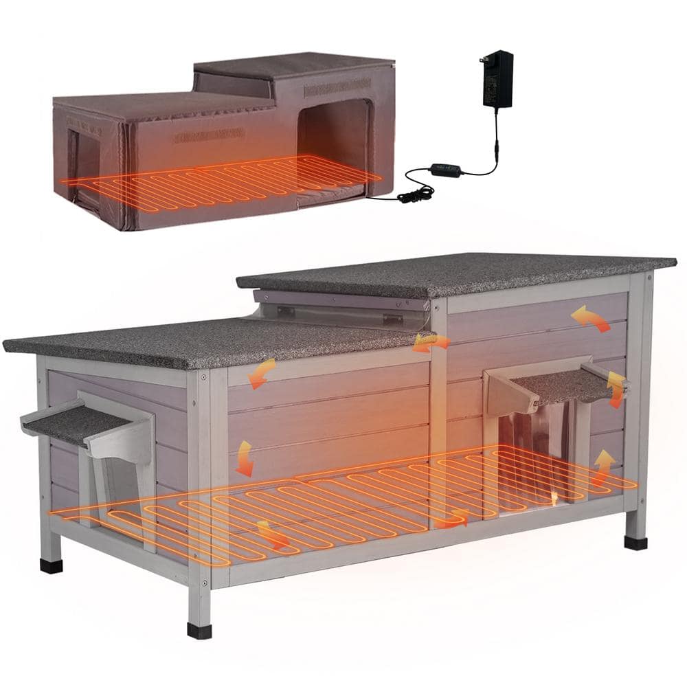Heated Insulated Cat House with Heated Pad, Outdoor Cat House with Removabl