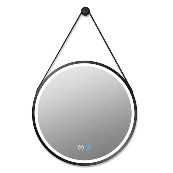 UKISHIRO 32 in. W x 32 in. H Large Round Framed Anti-Fog Wall Mounted Lighted Bathroom Vanity Mirror in Black