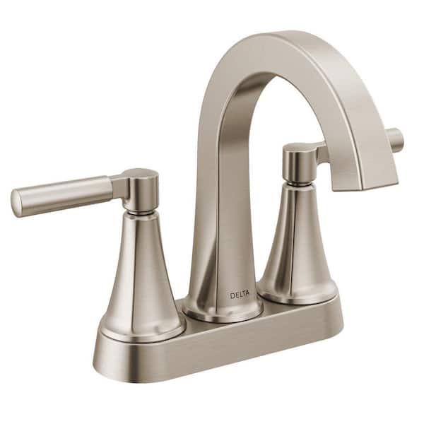 Delta Lorna 4 in. Centerset Double Handle Bathroom Faucet with Drain Kit Included in Spotshield Brushed Nickel