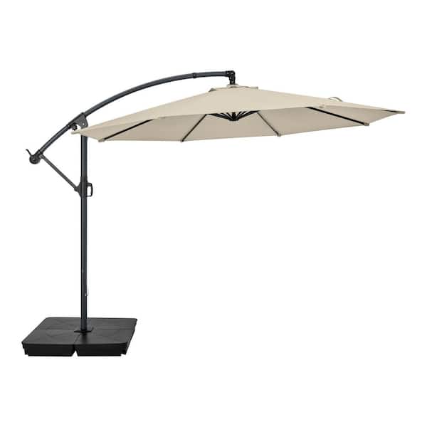 10 ft. Steel Cantilever Market Tilt Patio Umbrella in Putty