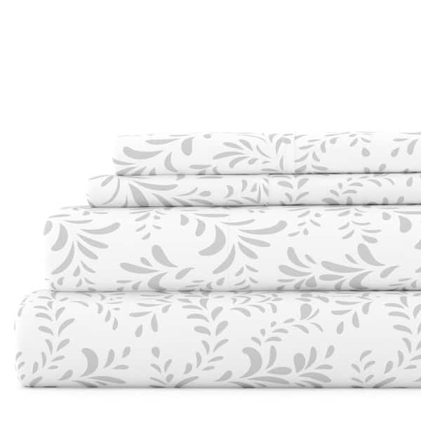 Becky Cameron 4-Piece Gray Floral Microfiber Full Sheet Set