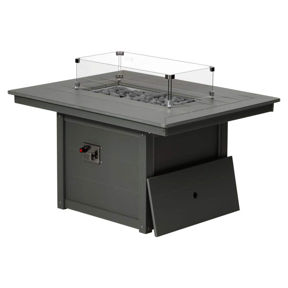 "Bloomfield Rectangular 34"" X 46"" Outdoor Propane Gas Fire Pit Table with Glass Wind Guard Lid, Lava Rocks, Gray" price history on PriceWatchPro