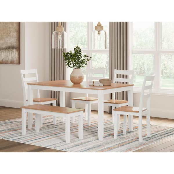 Gesthaven 6-Piece Rectangle White/Brown Wood Top Dining Room Set Seats 6