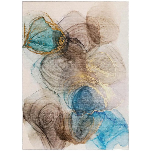 Beige 10 ft. x 14 ft. Abstract Indoor / Outdoor Area Rug