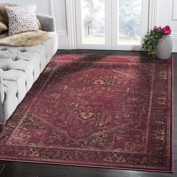 Vintage Raspberry 7 ft. x 9 ft. Border Area Rug