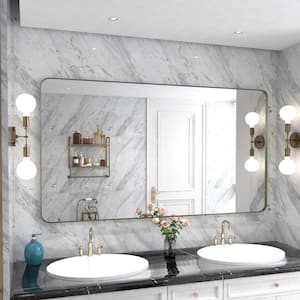 72 in. W x 36 in. H Aluminum Framed Rectangular Vanity Wall Mounted Mirror in Brushed Nichel