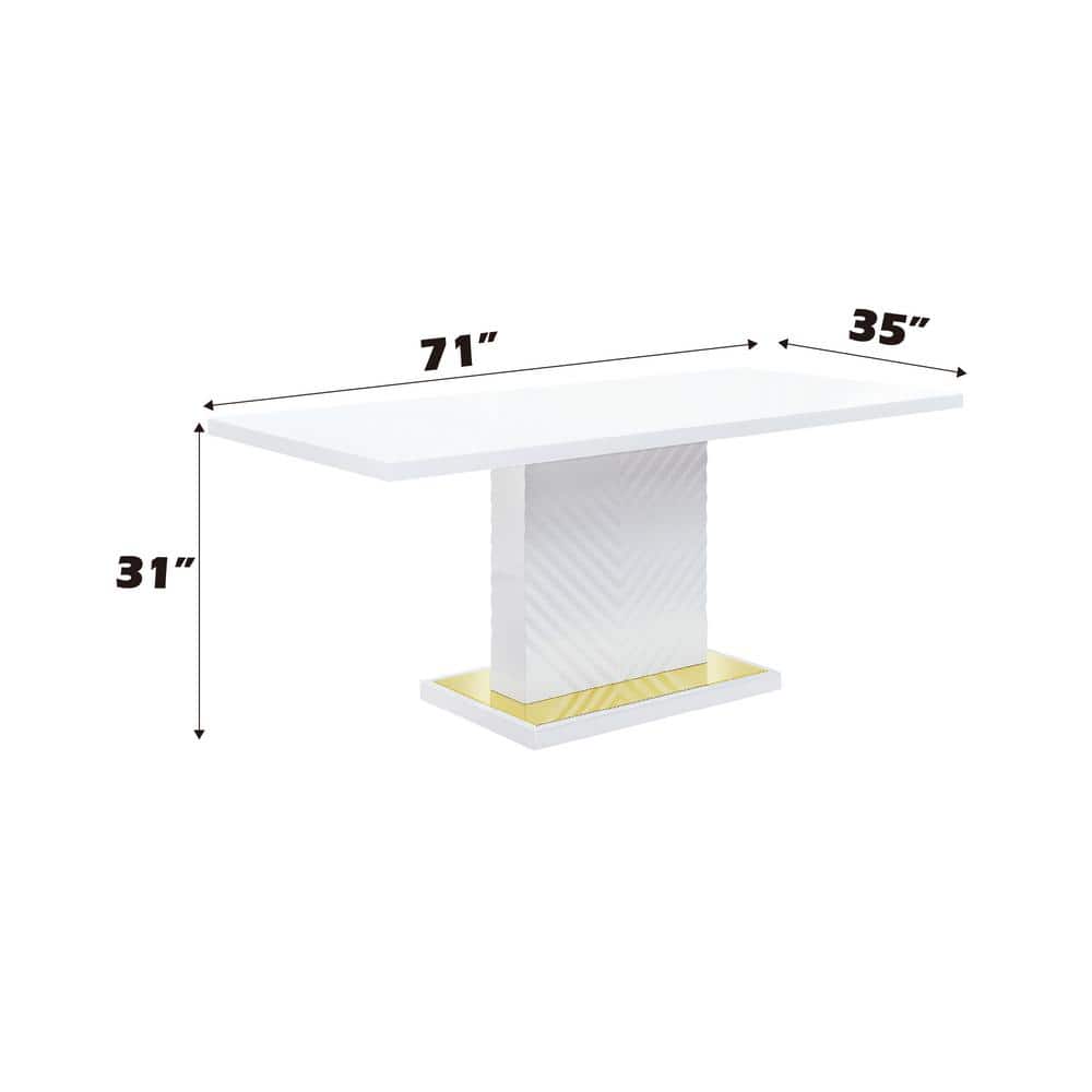 White High Gloss Rectangular Dining Table with Gold Accents