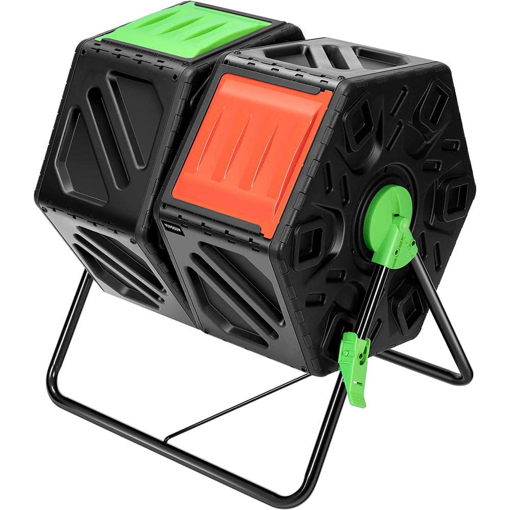 Dual Chamber Black and Green Heavy-Duty Compost Tumbler