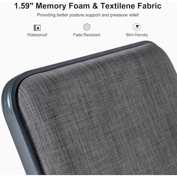 Chaise Lounge Gray 2 pieces Metal Outdoor Recliner w/Slide-Out Side Table with Cushion Adjustable Backrest