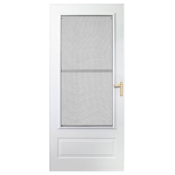 EMCO 300 Series 30 in. x 78 in. White Universal Triple-Track Storm Door with Brass Hardware