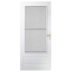 36 in. x 78 in. 300 Series White Universal Triple-Track Aluminum Storm Door with Brass Hardware