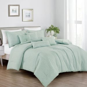7 Piece Luxury Queen Cyan-blue Oversized Bedroom Comforter Sets