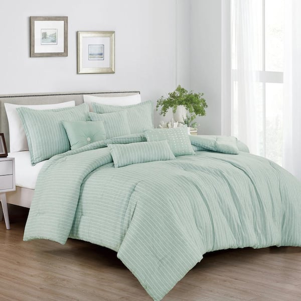Shatex 7 Piece Luxury Queen Cyan-blue Oversized Bedroom Comforter Sets