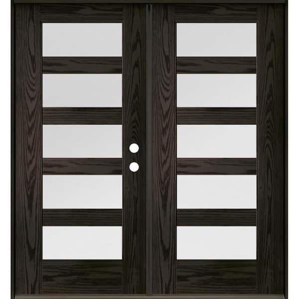Krosswood Doors Modern 72 in. x 80 in. 5-Lite Left-Active/Inswing Satin Glass Baby Grand Stain Double Fiberglass Prehung Front Door